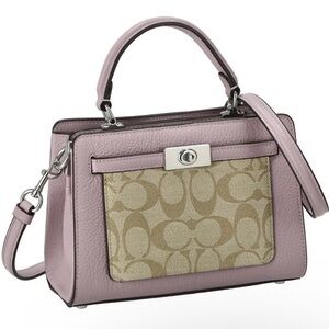 Coach Mini Lane Top Handle In Signature Canvas in Silver/Light Khaki/Ice Purple